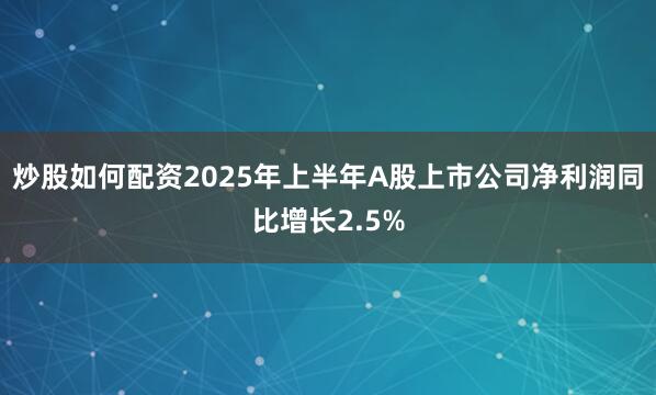 炒股如何配资2025年上半年A股上市公司净利润同比增长2.5%